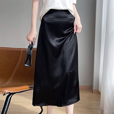 女士夏季显瘦时尚百搭气质缎面-醋酸A字半身裙，女装半身裙，暖习羊绒