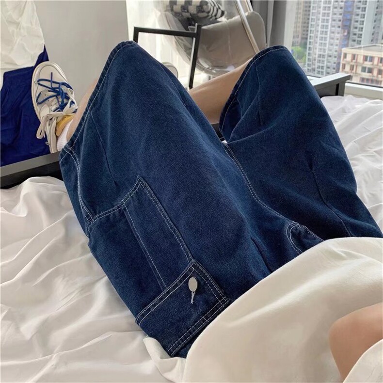 港风阔腿牛仔短裤日系复古大口袋五分裤休闲宽松中裤K3281-P38,男装牛仔裤,星座512-2