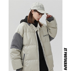 中性风白墙毛线衣拼接PU皮棉衣男:聚酯纤维MY78756P140控198，女装棉衣/棉服，星座227-7