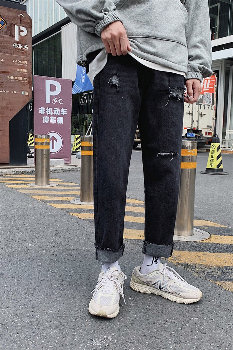 港风春季新款男士休闲百搭破洞牛仔裤韩版潮流百搭裤子7102-P35,男装牛仔裤,电商A318