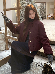 纯色圆领飘带短款休闲宽松羽绒服女保暖外套图片