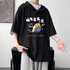 LD54447-P45NASA连帽短袖t恤男大码胖子带帽五分袖中袖，男装T恤，电商A040