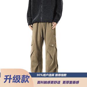 港风秋款男休闲裤褶皱拼接工装阔腿长裤h35 P50图片