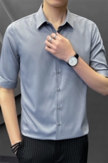 冰丝夏季衬衫男韩版修身潮流五分袖商务高级感白衬衣8315P65控118，男装T恤，电商A355（原A415）