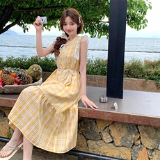 新款，黄白格连衣裙B276-5848-P135-K198，女装连衣裙，浙宝276（原081）