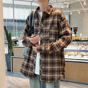格子衬衫男长袖高级感外套日系复古潮牌宽松工装衬衣CM84-P40图片