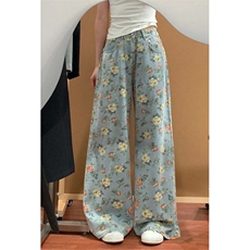 花卉满印碎花牛仔裤女夏季设计感高腰梧桐裤直筒阔腿裤子NA1996，男装牛仔裤，星座1116A（原606A-3）