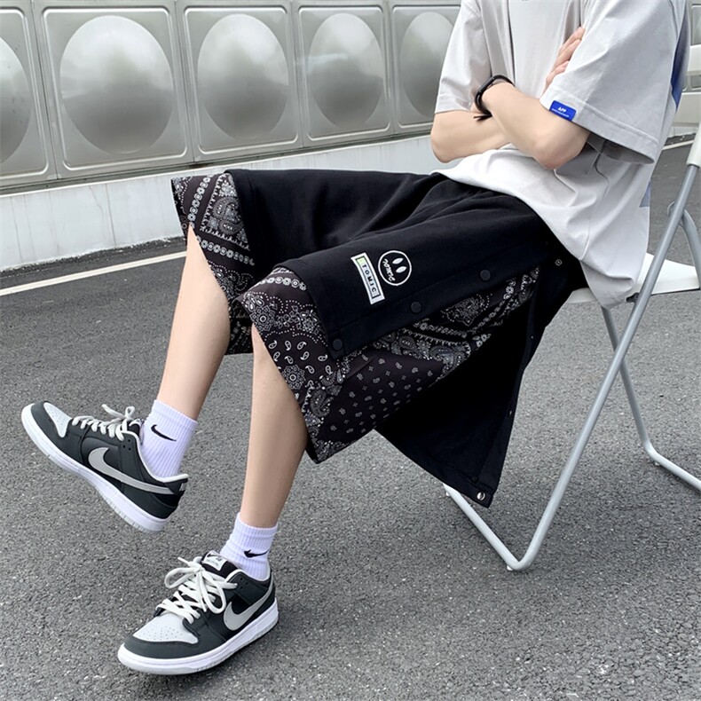 港风大码腰果花排扣刺绣笑脸假两件短裤M-5XL-DK2203-P45，男装牛仔裤，星座417-1（原电商B245）