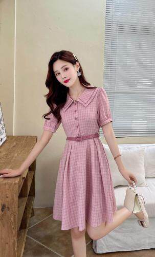 现货2021夏装新款品牌贴牌款领上刺绣淑女连衣裙M-XXL，女装连衣裙，艾涵o