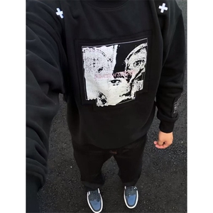 网图有货 美式贴布刺绣华棉宽松情侣圆领长袖卫衣男女 A980-P43图片