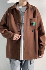 2025春款潮流华夫格oversize贴标长袖衬衫男大码衬衣外套C812-P45，男装衬衫，电商A001