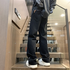 美式高街拉链开叉微辣喇黑色牛仔裤男裤子N0677-P45，男装牛仔裤，星座308B-1