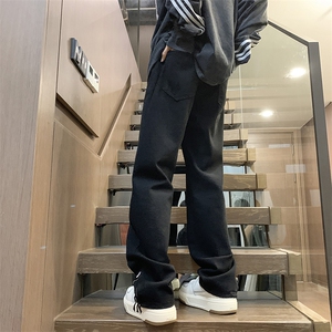 美式高街拉链开叉微辣喇黑色牛仔裤男裤子N0677-P45图片