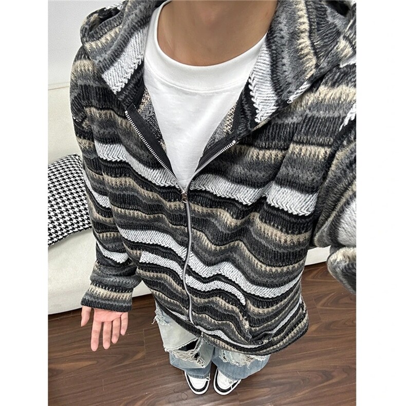 秋冬开衫连帽拉链卫衣外套男女秋季2025新款重磅条纹上衣潮,女装短外套,星座506A
