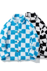 1白底冬季情侣羊羔毛棉衣男棉服棋盘格宽松棉衣外套男MY7535P135，男装棉衣，星座226-2