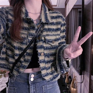 小香风复古毛边牛仔短外套女春秋小个子百搭休闲上衣 C642-88图片