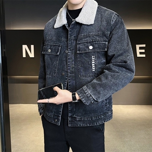 秋冬新款羊羔毛加厚牛仔外套男B321-9529加绒-P165
