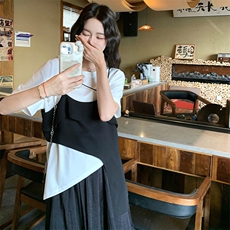 设计感小众套装裙女2025夏新款慵懒风不规则吊带T恤半身裙三件套，女装套装/套裙，2C015
