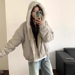 【有货】D6153-P108美式短款毛领棉衣棉服男女冬季加厚情侣外套图片