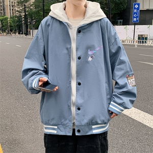 特p60控108有绗棉连帽夹克宽松大码装纯色情侣假两件外套男JKL01图片