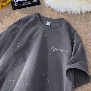 量大优供抖音视频 支持得物配合二开美式满天星亮片短袖T恤MTX287图片