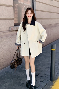 韩系撞色学院风风衣外套女春秋2025新款百搭气质大衣流行爆款漂亮图片