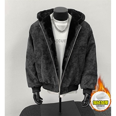 现货高品质美式冬季重磅座山雕大毛毛领pu皮棉衣男女加厚外套，男装皮衣，电商A486