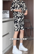 短袖衬衫男+短裤男套装男100%聚酯纤维M-5XL大码TZ78701P50控98，男装休闲套装，星座226-1