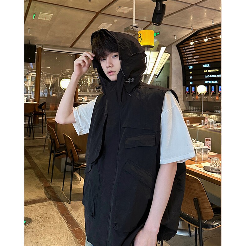 8XL-M四季工装外套街头机能口袋连帽防水无袖马甲坎肩JK1316P78,男装夹克,电商D206-1