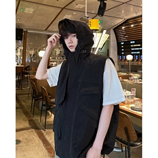 8XL-M四季工装外套街头机能口袋连帽防水无袖马甲坎肩JK1316P78，男装夹克，电商D206-1