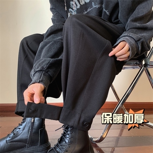 冬季新款加厚哈伦宽松大码呢料休闲裤纽扣小脚萝卜裤男3555-P70图片