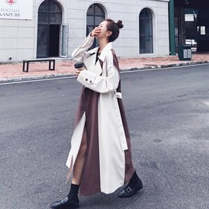 18号出货！2021春秋季撞色拼接设计感长款风衣165A-6568图片