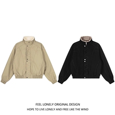 解构缉明线立领工装夹克秋冬加绒加厚廓形宽松棉服女B138-P110，男装夹克，星座910-1