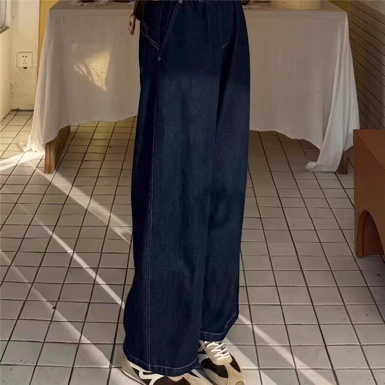 春夏新品显瘦遮肉莱赛尔棉混纺镰刀宽松直筒牛仔裤,女装休闲裤,湘姗