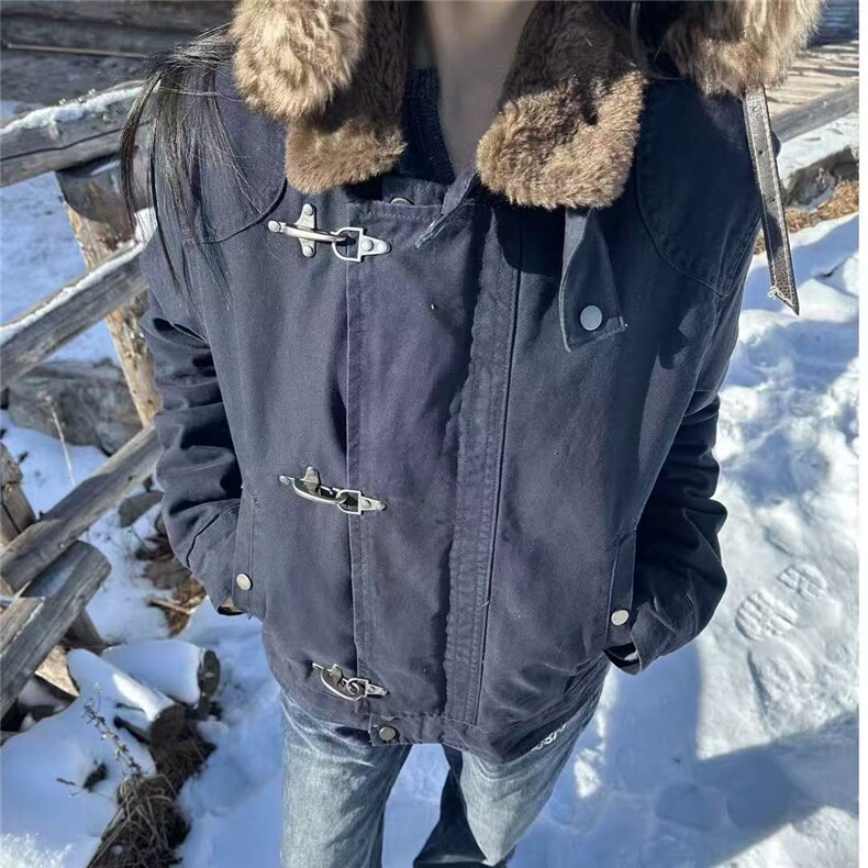 网图美式解构拼接座山雕棉服男冬季做旧短款外套加绒加厚棉衣,男装棉衣,电商C307