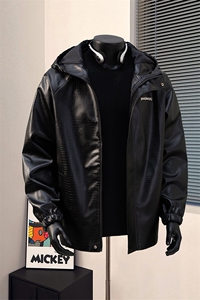 1港风连帽鳄鱼纹PU皮衣大码M-5XL休闲冲锋衣夹克男JK8744P90控128图片