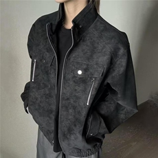 外套男春秋款美式高街pu皮棒球服高级感哈灵顿夹克，男装夹克，星座410-7