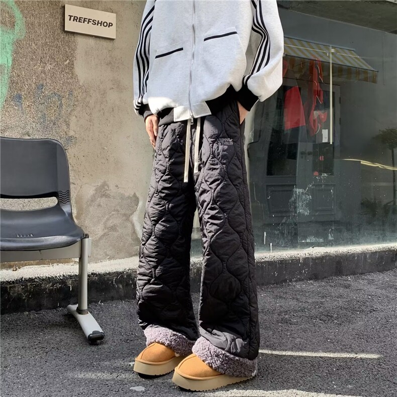 羊羔绒棉裤菱格纹休闲裤秋冬加厚高腰宽松直筒拖地裤6560 P45图片