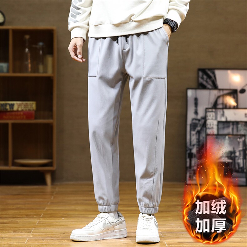 秋冬新款梭织男裤百搭设计感加绒港风休闲裤束脚裤K225H-P45,男装卫衣,星座717