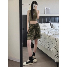 夏季美式复古迷彩工装短裤潮牌高街小众宽松情侣五分裤，男装休闲裤，星座506A