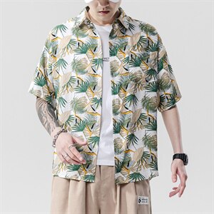 2021夏季新日系大码男无影墙沙滩情侣休闲短袖印花衬衫C3037-P35图片