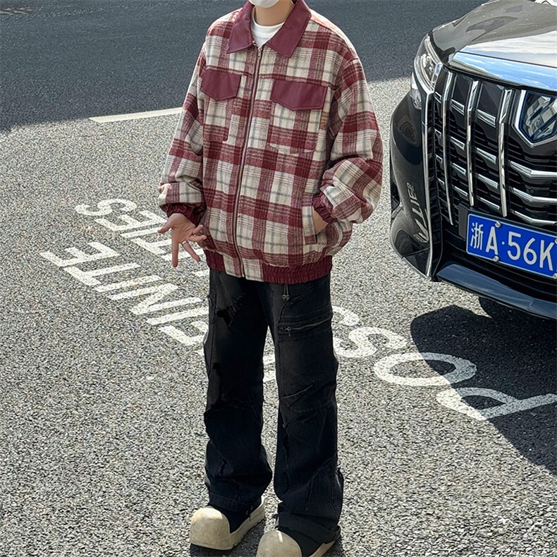 小香风复古美式格子刺绣小众翻领夹克男女春季街头宽松情侣外套潮,男装夹克,星座410-6（原星座1304-1）