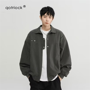 美式潮牌pu皮飞行夹克男春季新款宽松痞帅翻领皮衣外套W6753-P68图片
