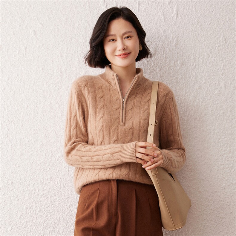 2025秋冬新款女羊绒衫100%纯山羊绒加厚保暖套衫纯色简约羊绒套衫,女装羊绒衫,雪真羊绒高端店