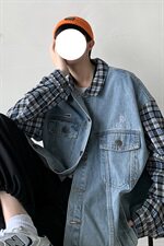 【】A003-HJ5125-P95新款牛仔夹克接拼假两件几物，男装夹克，电商A003
