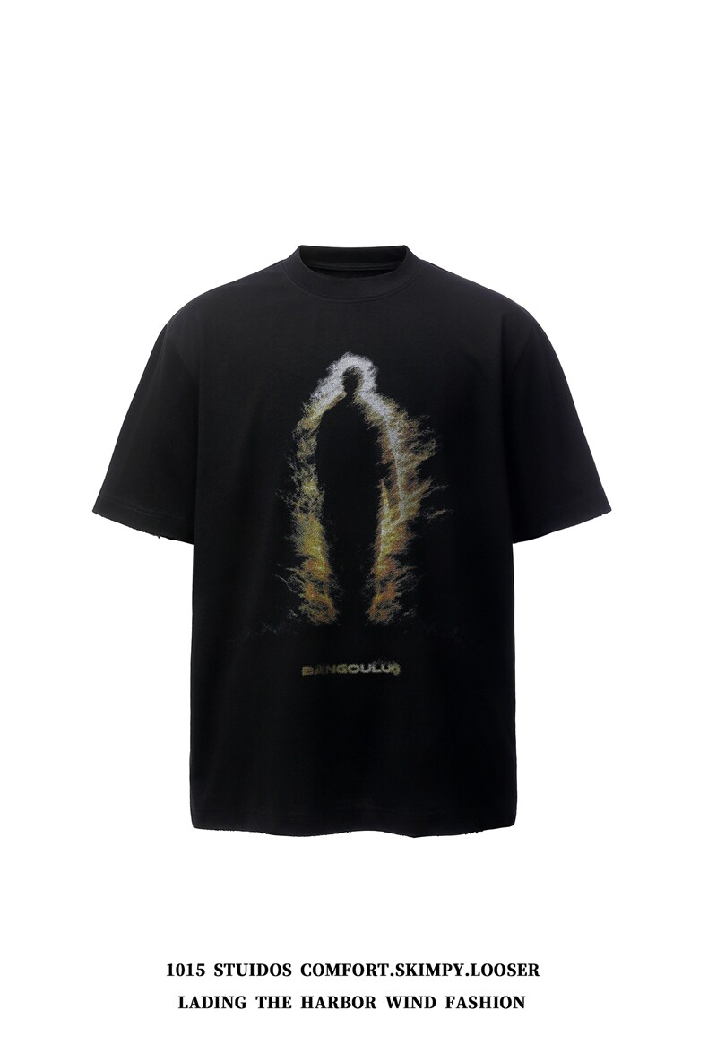 （350克双纱）美式设计师潮牌宽松圆领情侣短袖T恤1015-T607-P59,男装T恤,四季星座1015