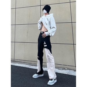 KN7026HH-特P47 美式高街vibe撞色拼接牛仔裤男女小众设计感图片