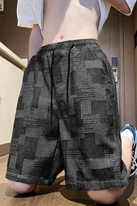 现货S-3XL大码格子牛仔短裤直筒五分裤310A-2 BK402 P36图片