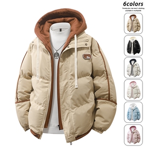 棉服男2025新款冬季假两件连帽棉袄青年加厚棉衣外套潮MY0888-P82图片