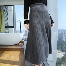 秋冬新款百褶裙女针织半身裙高腰百搭包臀竖道伞裙，女装半身裙，君贝羊绒